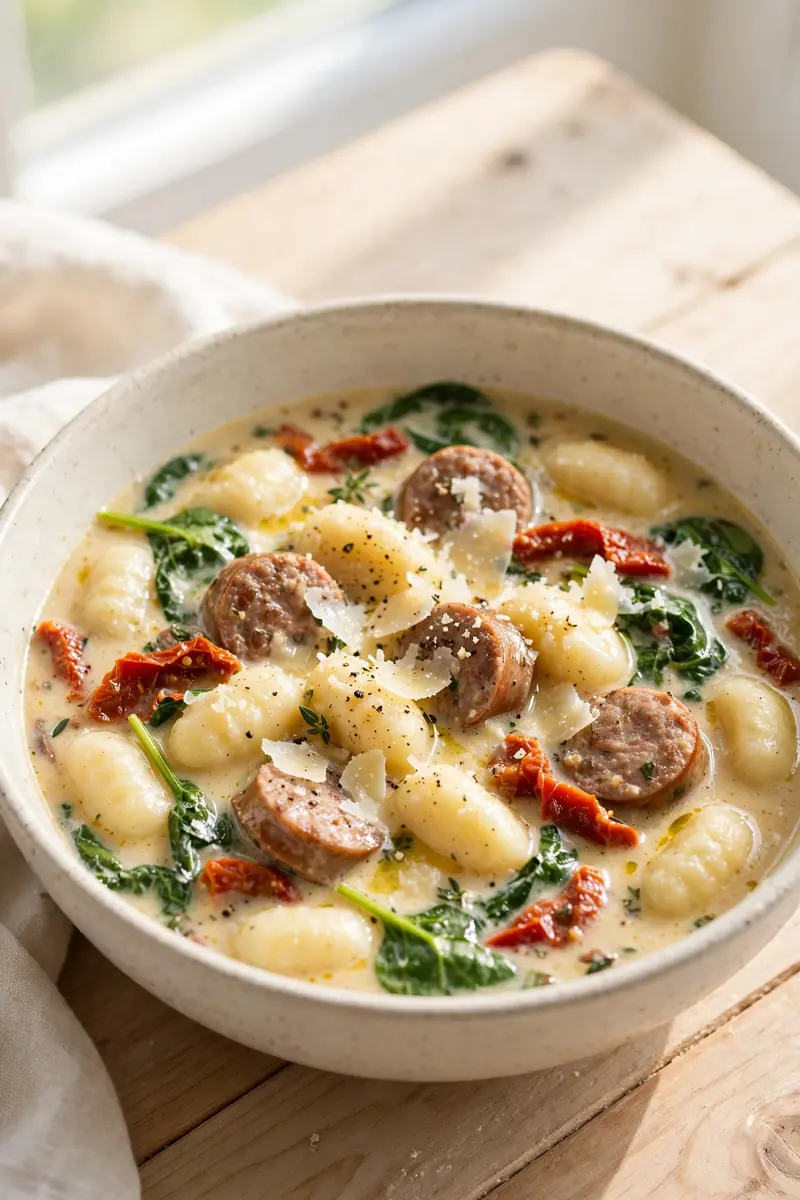 Tuscan sausage gnocchi soup