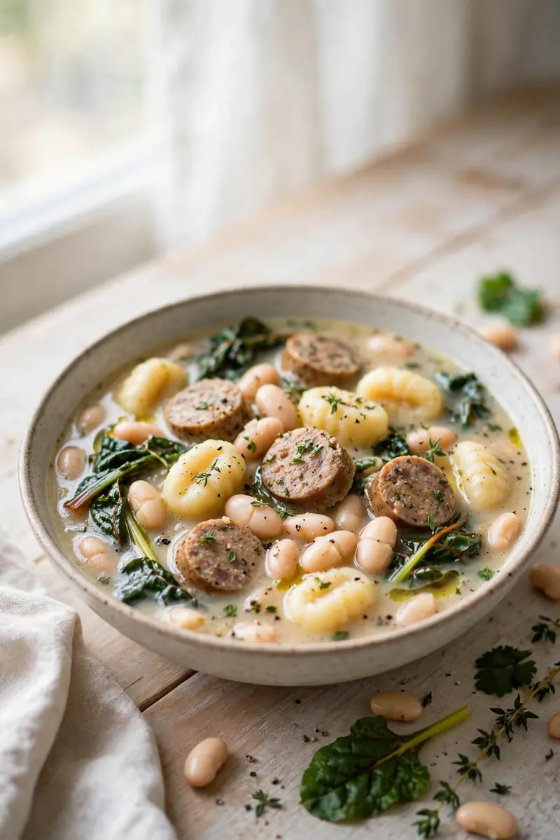 White bean sausage gnocchi soup