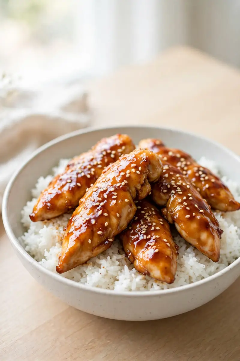 Teriyaki chicken tenders over rice