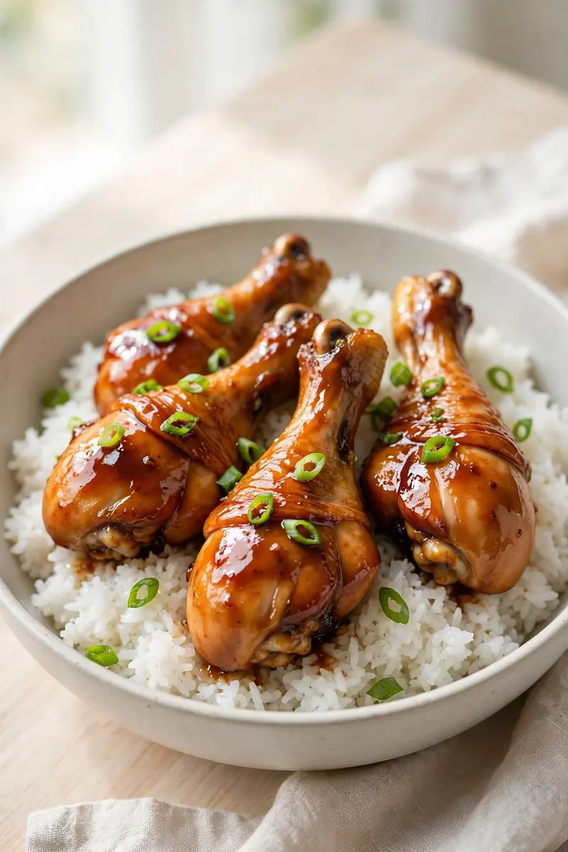 Teriyaki glazed chicken drumsticks
